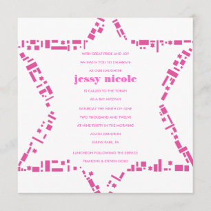 Stars & Squares Bar Bat Mitzvah Invitation Pink