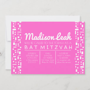 Stars & Squares PINK Bat Mitzvah Invitation
