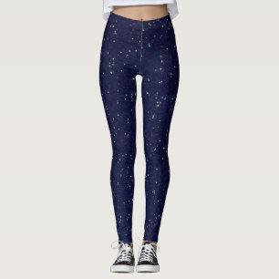 Stars Starry Night Starfield Glittery Navy Blue Leggings