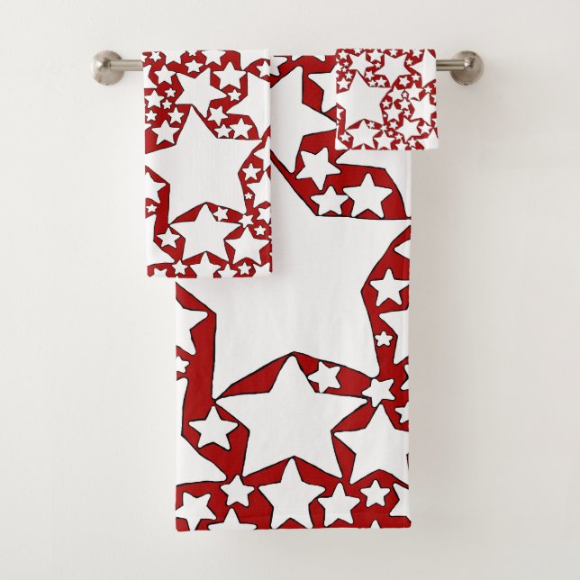 Stars, Stars, Stars in Red and White Bath Towel Set (Insitu)