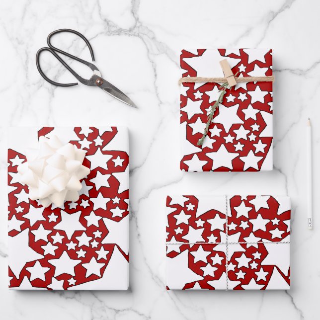 Stars, Stars, Stars in Red and White Wrapping Paper Sheet (Front)