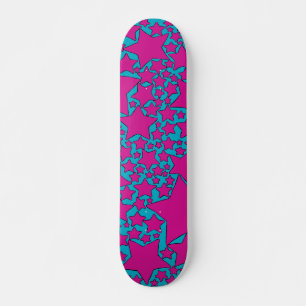Stars, Stars, Stars in Turquoise and Hot Pink Skateboard