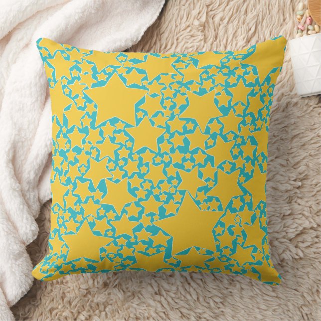 Stars, Stars, Stars in Turquoise and Yellow Cushion (Blanket)