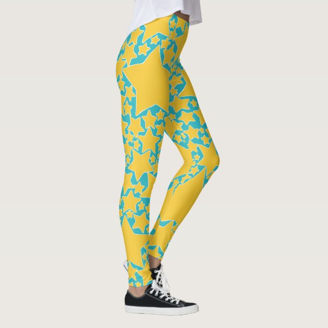 Stars, Stars, Stars in Turquoise and Yellow Leggings (Right)