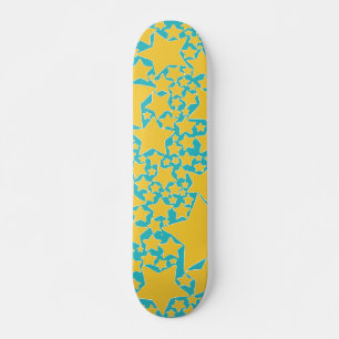 Stars, Stars, Stars in Turquoise and Yellow Skateboard
