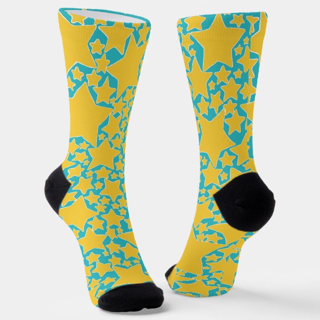 Stars, Stars, Stars in Turquoise and Yellow Socks (Angled)