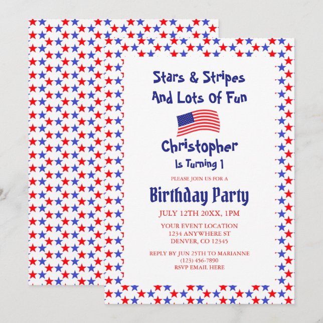 Stars & Stripes 1st Birthday Invitation (Front/Back)