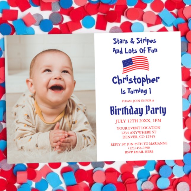 Stars & Stripes 1st Birthday Invitation (Creator Uploaded)