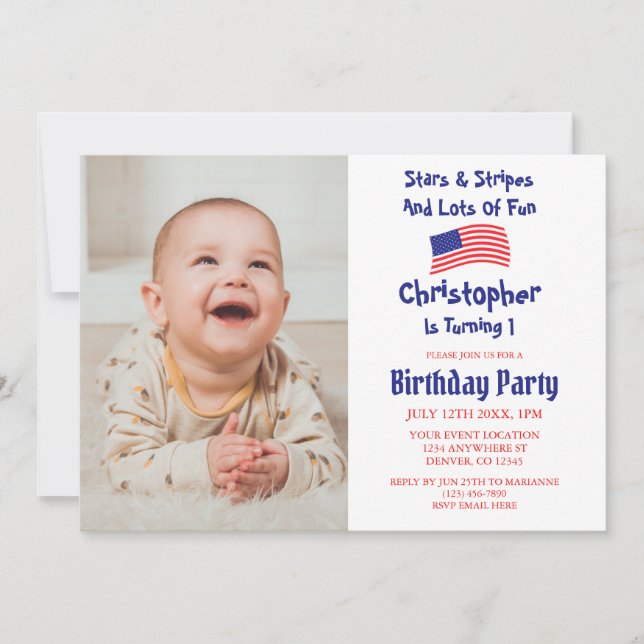Stars & Stripes 1st Birthday Invitation (Front)