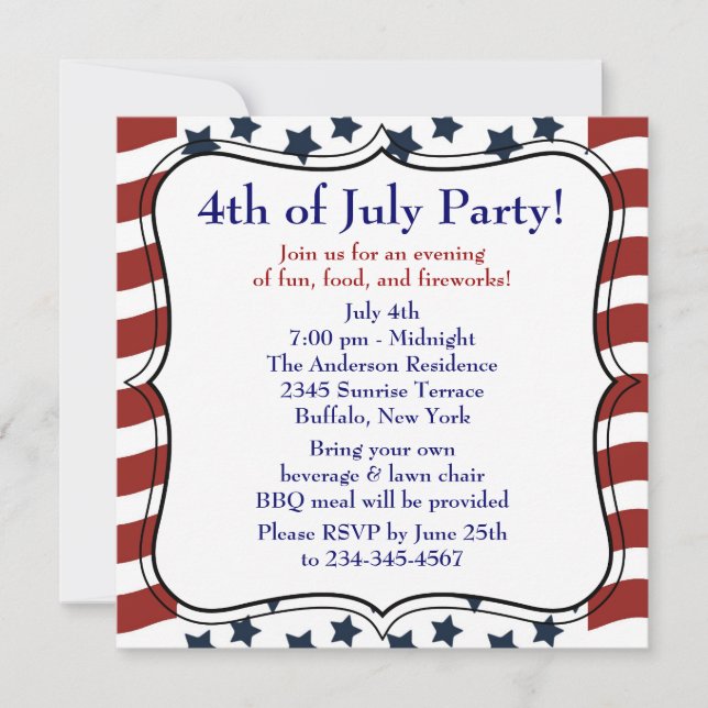 Stars Stripes 4th of July BBQ Party Invitation (Front)