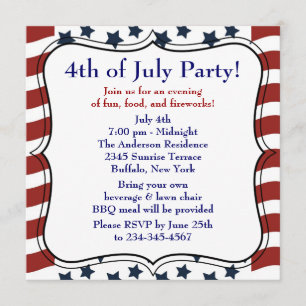 Stars Stripes 4th of July BBQ Party Invitation