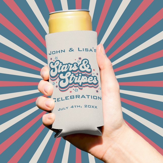 Stars & Stripes - 4th of July  Seltzer Can Cooler (These retro 4th of July seltzer can coolers are perfect mementos of your party. )
