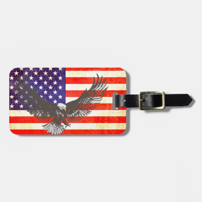 Stars & stripes America flag & eagle luggage tag (Front Horizontal)