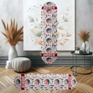 Stars Stripes American Flag Red Blue White Pattern Skateboard