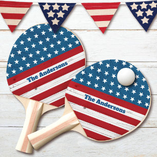 Stars Stripes American Flag Rustic Wood Patriotic Ping Pong Paddle