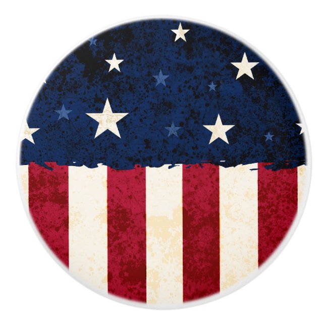 Stars & Stripes Americana Style USA Flag Patriotic Ceramic Knob (Front)