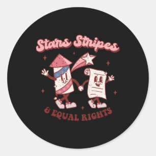 Stars Stripes And Equal Rights 4th Of July Retro G Classic Round Sticker