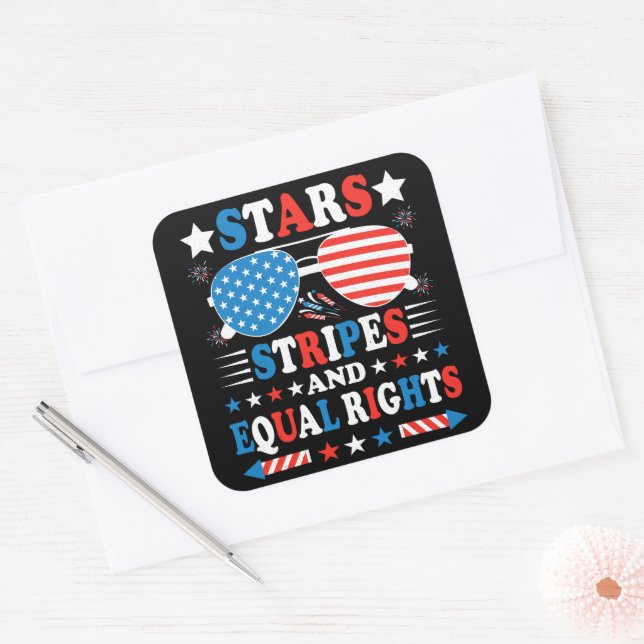 Stars Stripes and Equal Rights Shirt Square Sticker (Envelope)