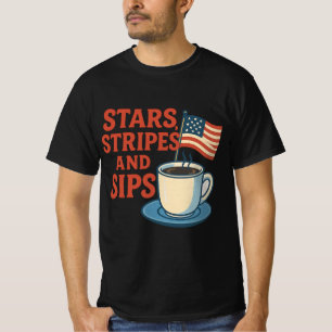 Stars, Stripes, and Sips   Retro Americana Coffee  T-Shirt