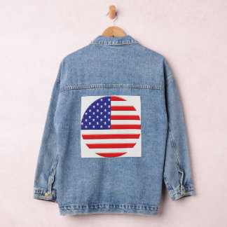"Stars, Stripes, and Style: American Flag Print. Denim Jacket