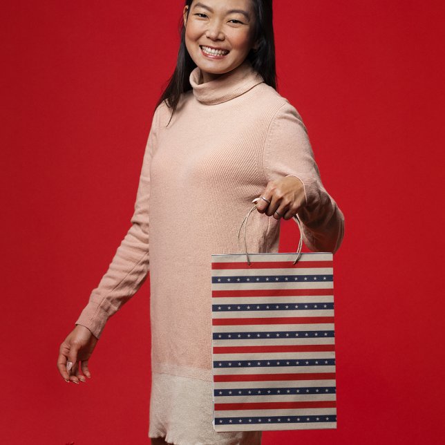 Stars Stripes Art Large Gift Bag (gift bag, birthday surprise gift bag, teddy bear gift bag, wine gift bag, travel bag, use and throw )