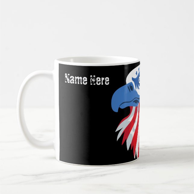 Stars & Stripes Bald Eagle. Customize name  Coffee Mug (Left)