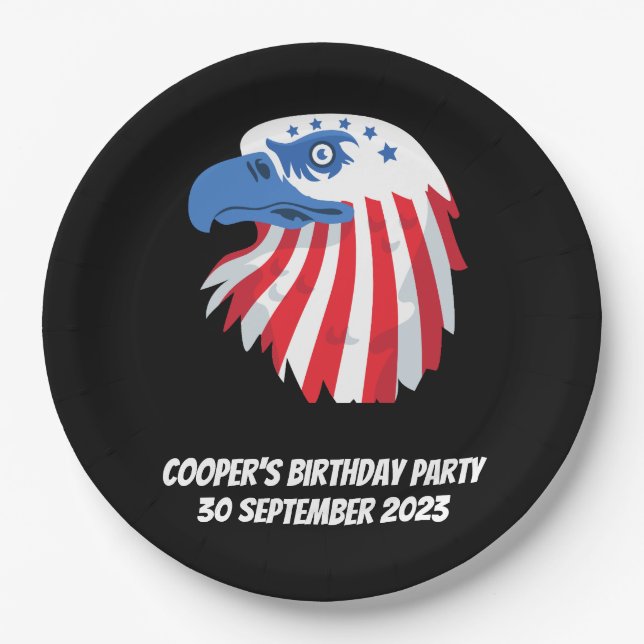 Stars & Stripes Bald Eagle. Customize name/message Paper Plate (Front)