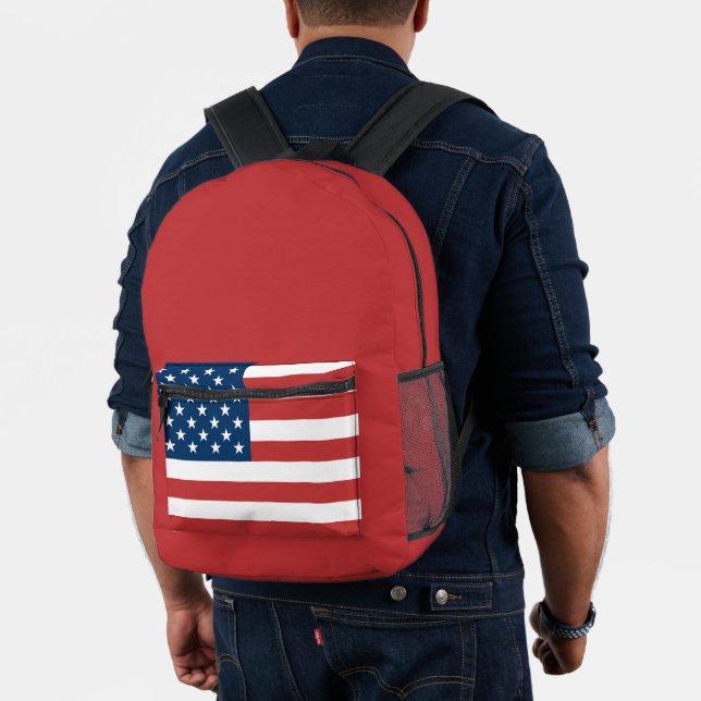 Stars, Stripes & Bold Red: American Flag Printed Backpack (Insitu (Model))