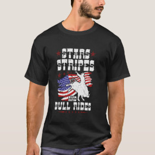 Stars Stripes Bull Rides Vintage US Flag Cowboy T-Shirt