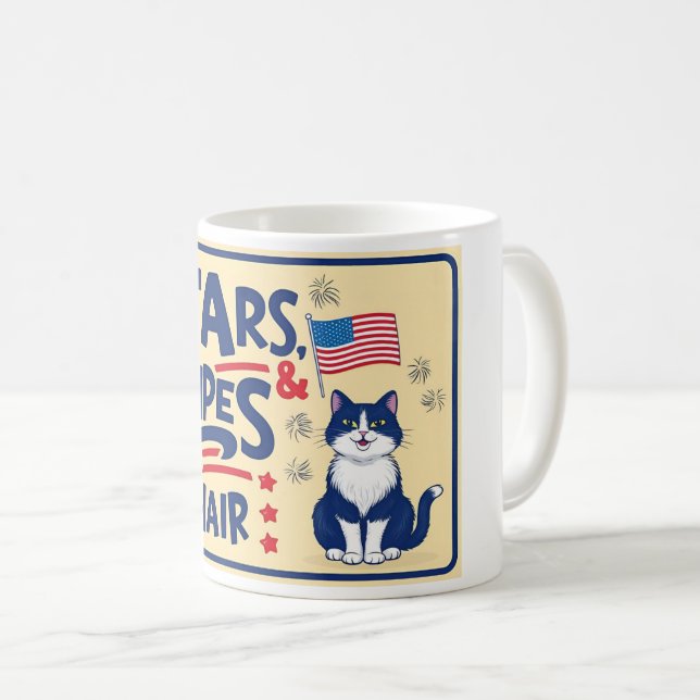 Stars, Stripes & Cat Hair – Funny Cat Mug (Front Right)