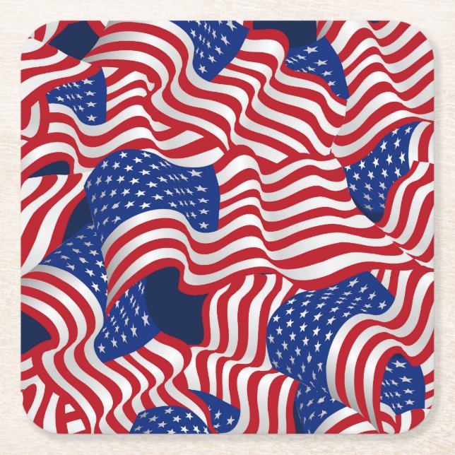 Stars & Stripes Celebration Square Paper Coaster (Front)