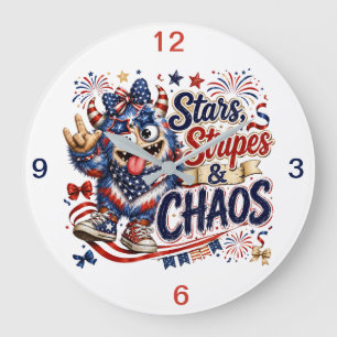 Stars stripes & Chaos (keepsake) Large Clock
