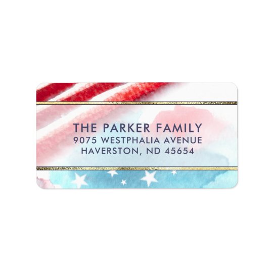 Stars & Stripes Colourful Watercolor Red White Address Label