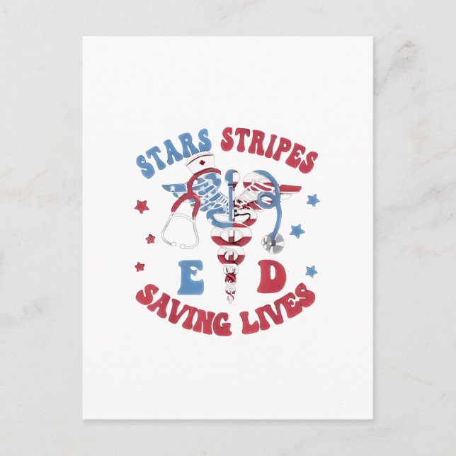 Stars Stripes E D Saving Lives Announcement Postcard (Front)