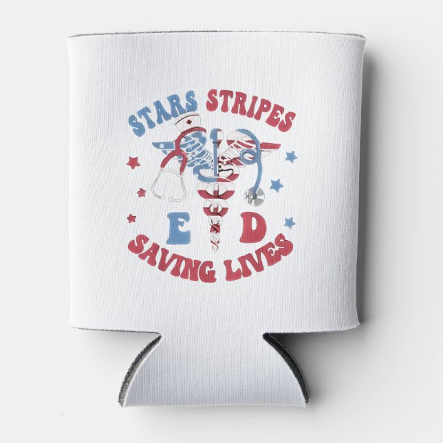 Stars Stripes E D Saving Lives Can Cooler (Front)