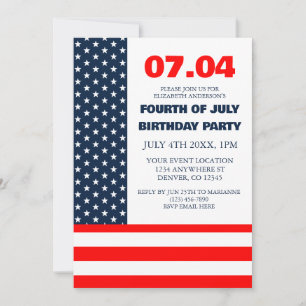 Stars & Stripes Flag 4th Of July Birthday Invitation