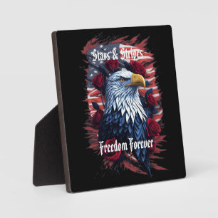 Stars & Stripes Flag with Bald Eagle & Roses Plaque