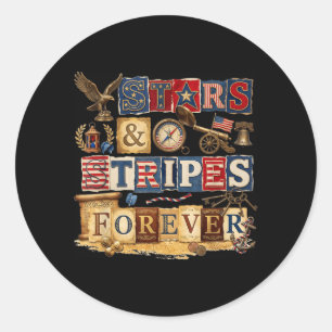 Stars Stripes Forever Patriotic Americana Vintage Classic Round Sticker