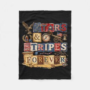 Stars Stripes Forever Patriotic Americana Vintage Fleece Blanket