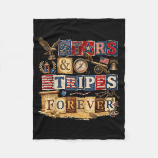 Stars Stripes Forever Patriotic Americana Vintage Fleece Blanket