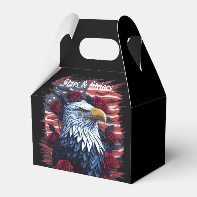 Stars & Stripes Freedom Roses Eagle American Flag Favour Box (Front Side)