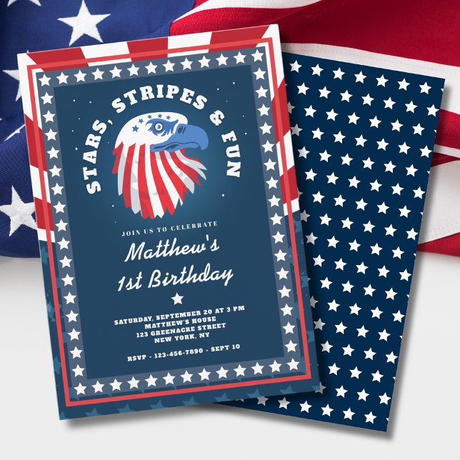 Stars Stripes & Fun All American 1st Birthday  Invitation (Creator Uploaded)