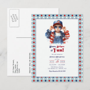Stars, Stripes & Fun   All American Boy Birthday Postcard
