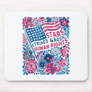 Stars Stripes Human Rights 4th Of July Floral Amer Mouse Mat