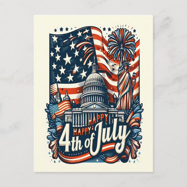 Stars, Stripes, Liberty Happy 4th of July Holiday Postcard (Front)