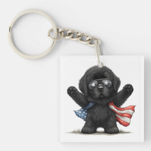 Stars, Stripes & Newfie (front and back) Pride Key Ring
