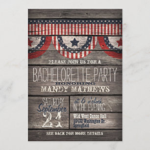 Stars & Stripes on Rustic Wood Bachelorette Party Invitation
