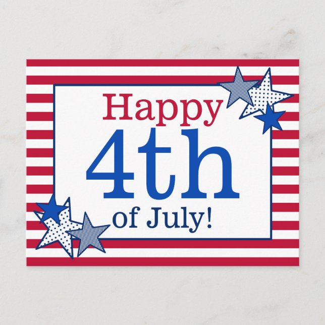 Stars Stripes Patriotic 4th of July Typography Postcard (Front)