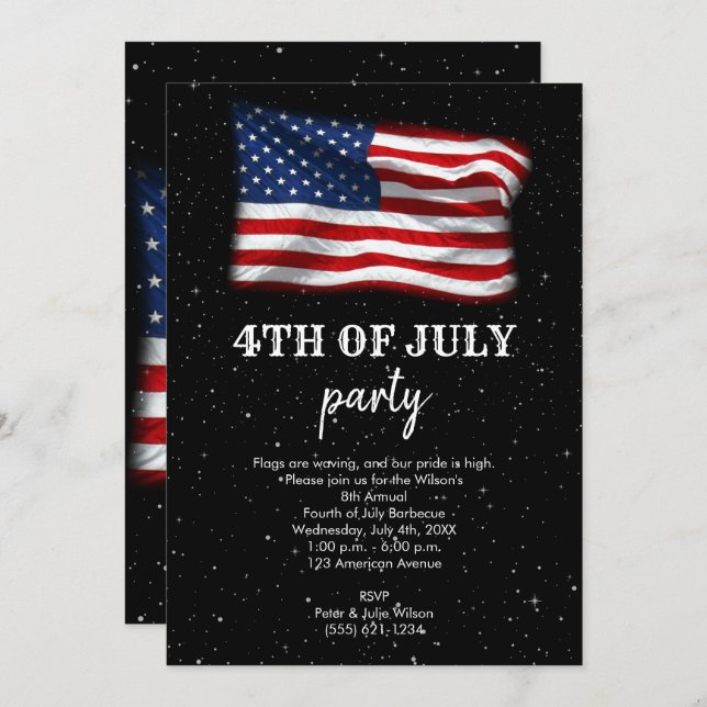 Stars Stripes Patriotic American Flag 4th of July Invitation (Front/Back)