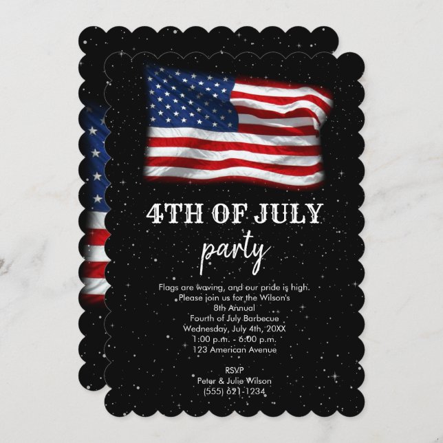 Stars Stripes Patriotic American Flag 4th of July Invitation (Front/Back)